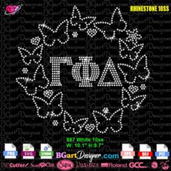 Gamma Phi Delta butterfly rhinestone digital template with 887 ss10 stones for cutting machines