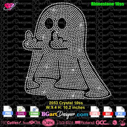 Ghost middle finger rhinestone template svg, halloween ghost rhinestone svg