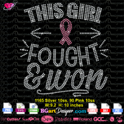 this girl fought and won pink ribbon rhinestone template svg cricut silhouette, cancer pink ribbon digital bling template download, pink ribbon awareness rhinestone transfer iron on