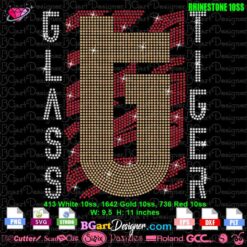 glass tiger logo rhinestone svg, thin red line rhinestone svg