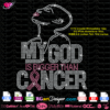 my god is bigger than cancer rhinestone svg cricut silhouette, cancer survivor bling transfer, pink ribbon iron on