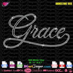 Technical preview of Grace rhinestone template SVG showing 625 White 10SS stones and 11 by 5.7 inch dimensions.