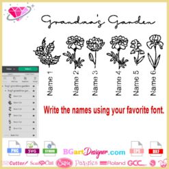 grandmas garden flowers svg, flowers layered svg download, grandma quotes svg cricut silhouette