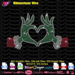 Grinch hands heart Rhinestone svg, grinch heart rhinestone template svg cricut