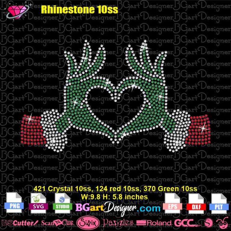 lllᐅ Grinch Hands Heart Rhinestone SVG - bling template file cricut