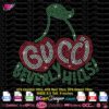 Gucci Beverly Hills cherry rhinestone template svg cricut silhouette, white cherry gucci bling transfer svg