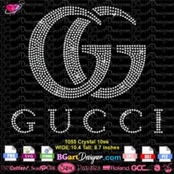 Gucci GG new logo rhinestone svg, gucci logo digital bling rhinestone template