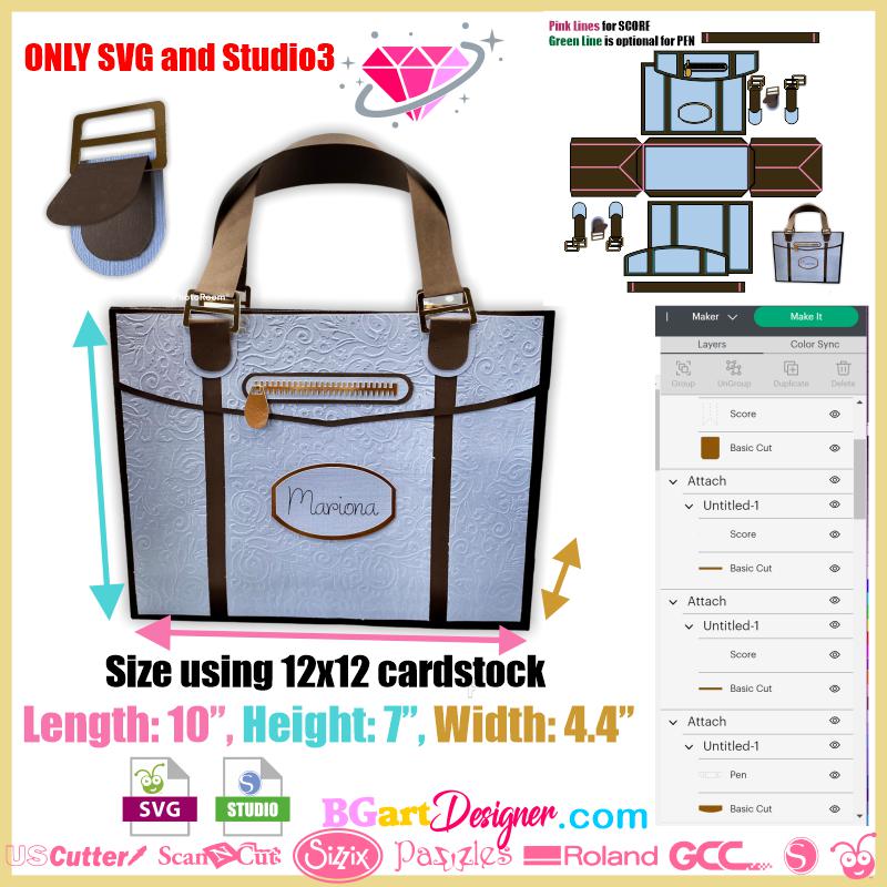 lllᐅ Handbag 3D Purse Paper Gift Box SVG - layered cardstock cutting file