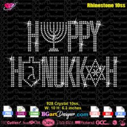 happy Hanukkah rhinestone svg hanukkah star of david rhinestone svg, menorah rhinestone svg download