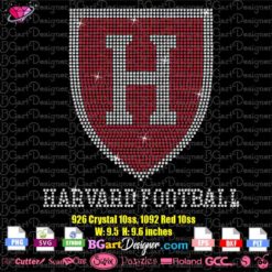 Harvard shield Football rhinestone svg cricut silhouette, harvard shield football bling transfer iron on