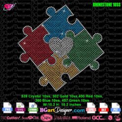 autism puzzle heart centered rhinestone svg, Autism Awareness rhinestone svg