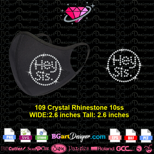 Hey Sis rhinestone mask svg cricut silhouette, hey sis bling template ss10 download, digital rhinestone files