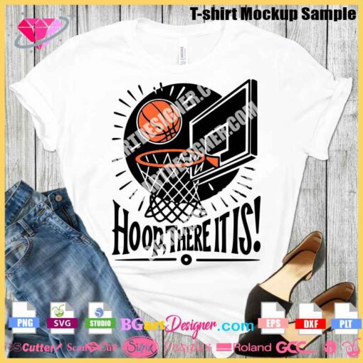 Hoop There It Is SVG - Instant Digital Download for Cricut and Silhouette. Perfect for basketball fans, this layered vector design is ideal for creating custom t-shirts, mugs, and sports-themed decor. Enhance your crafting projects with this fun and sporty design. #BasketballSVG #CricutDesign #SilhouetteCutFile #SportsCrafts