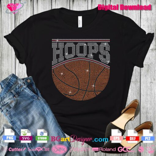 hoops basketball rhinestone svg cricut, hoops basketball bling rhinestone transfer svg cricut template