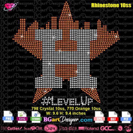 houston astros level up rhinestone svg, houston astros city logo bling rhinestone template