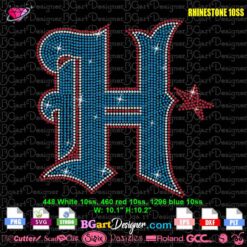 Houston Texans H rhinestone design template showing crystal layout for cutting and automatic rhinestone machines