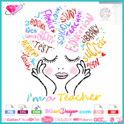 I am a teacher svg, cute girl face teacher quote svg, teacher quote layered cricut silhouette, afro hair message teacher svg