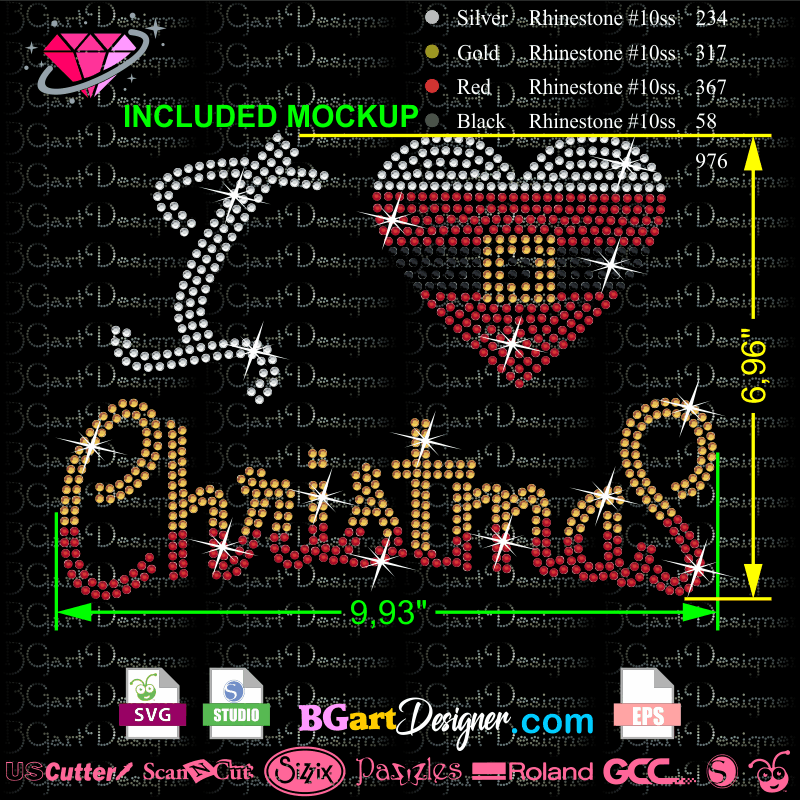 Download lllᐅI Love Christmas Bling vector - best rhinestone svg ...