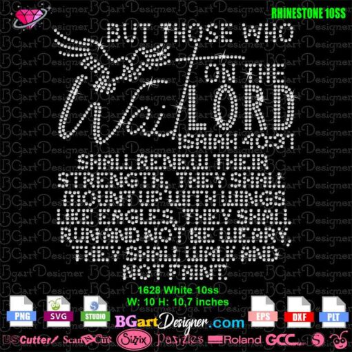 isaiah 40:31 wait lord eagle rhinestone svg, lord eagles faint rhinestone svg cricut download