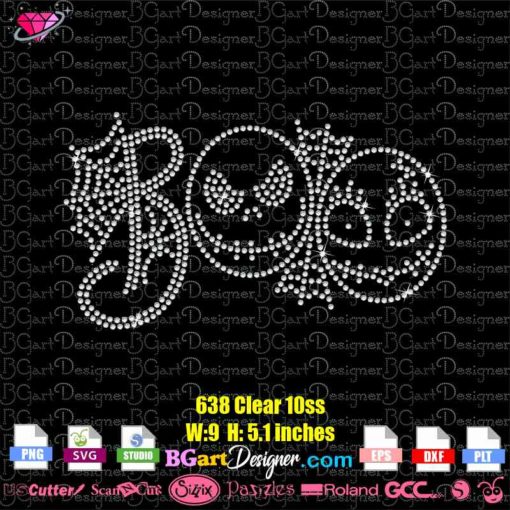 Jack And Sally Boo SVG rhinestone cricut silhouette, Boo Jack Skellington Sally Head rhinestone template file,