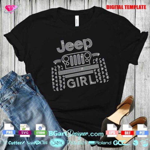 jeep girl logo rhinestone nling template, jeep girl bling shirt