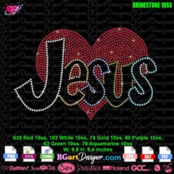 Jesus Heart Multicolor rhinestone template svg