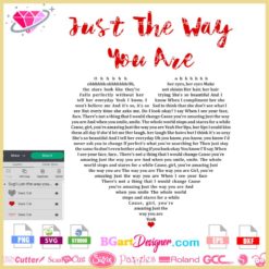 just the way you are lyric svg, heart text svg cricut silhouette
