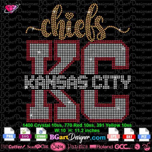 KC Kansas city chiefs rhinestone svg, chiefs bling template, chiefs football rhinestone svg cricut silhouette