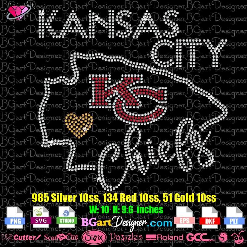 lllᐅ Love Kansas City Chiefs Rhinestone SVG - bling transfer cricut cut file