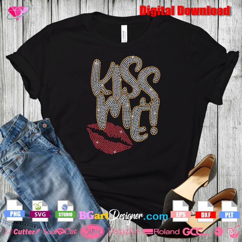lllᐅ Kiss Me Lips Rhinestone SVG - bling cricut silhouette