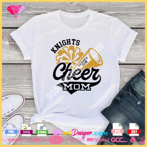knights cheer mom daughter name megaphone pompom svg download
