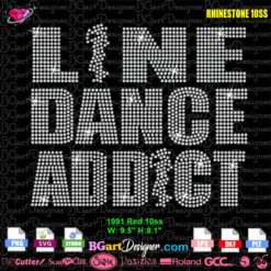 Line dance rhinestone design template showing cowgirl dancer replacing letter I for western country shirt decoration