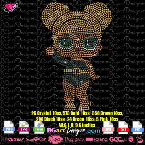 LOL Surprise Dolls rhinestone template svg cricut silhouette, queen bee lol doll bling glitter transfer cut file