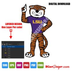 LSU Tigers mascot SVG cut file layered digital design for fan merch