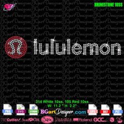 Lululemon rhinestone digital template showing stone count and layout in SVG format