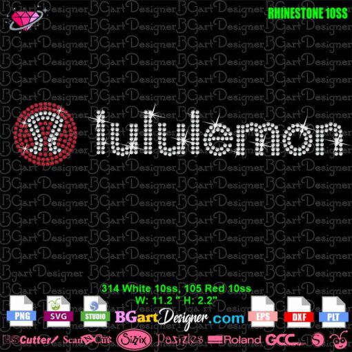 Lululemon rhinestone digital template showing stone count and layout in SVG format
