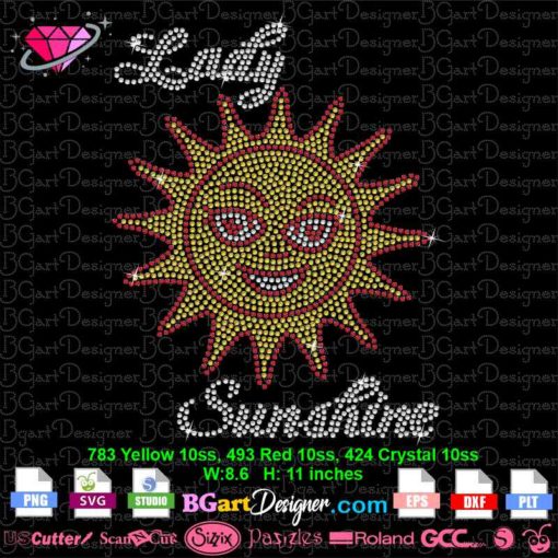 lady sunshine rhinestone svg, sun bling rhinestone svg cricut silhouette