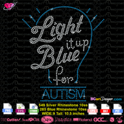light it up blue for autism rhinestone bling transfer svg cricut silhouette, autism rhinestone template svg, autism light bling transfer svg plt iron on