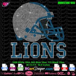 Lions football helmet rhinestone SVG design for digital download, compatible with Cricut and Silhouette cutting machines.