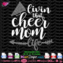 livin that cheer mom life digital rhinestone template, megaphone rhinestone svg, cheer mom bling transfer download