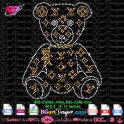 Louis Vuitton bear rhineston svg, cute bear vector svg cricut, Vuitton teddy bear bling svg, vuitton logo pattern svg download