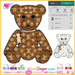 Louis Vuitton bear svg, cute bear vector svg cricut, Vuitton teddy bear svg, vuitton logo pattern svg download