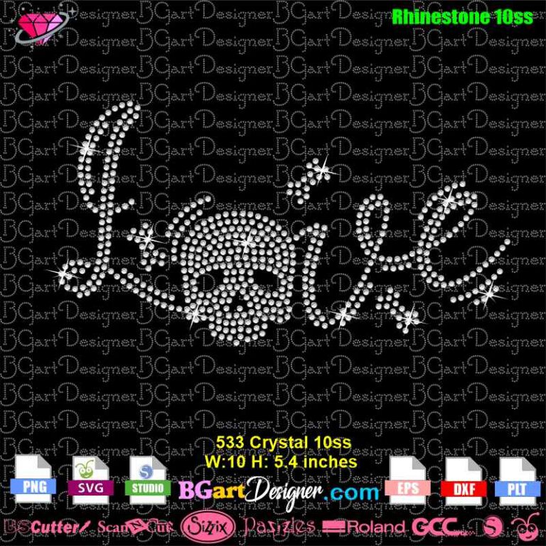 lllᐅ Love Skull Head Rhinestone SVG - Digital bling template