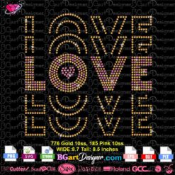 love heart three lines rhinestone svg cricut silhouette, love bling digital rhinestone template download