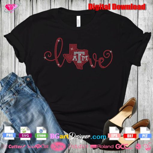 love atm texas map bling rhinestone transfer download digital