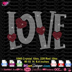 Love word small hearts rhinestone svg cricut silhouette, love Valentine's day bling digital rhinestone template svg