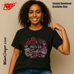 Black t shirt mockup featuring love rhinestone template with teddy bear hearts and cupcake crystal stones