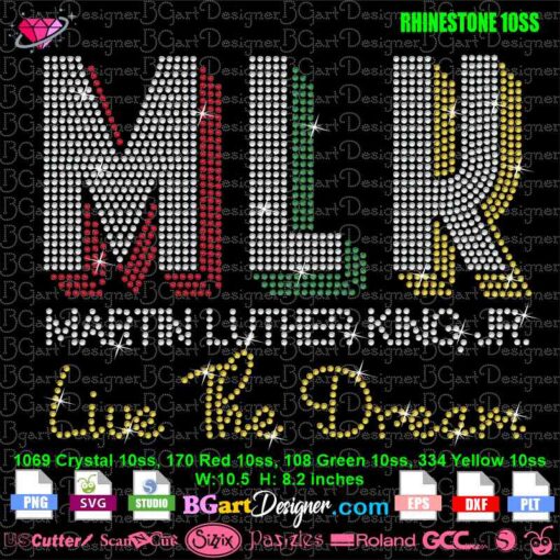 MLK martin luther king Jr live the dream rhinestone svg