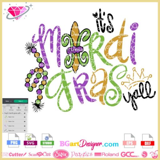 it's mardi gras yall bead crown fleur de lis svg cricut silhouette, mardi gras sublimation svg cricut silhouette download