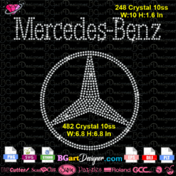 Mercedes benz logo rhinestone svg cricut silhouette, mercedes logo rhinestone download, mercedes benz logo bling transfer iron on